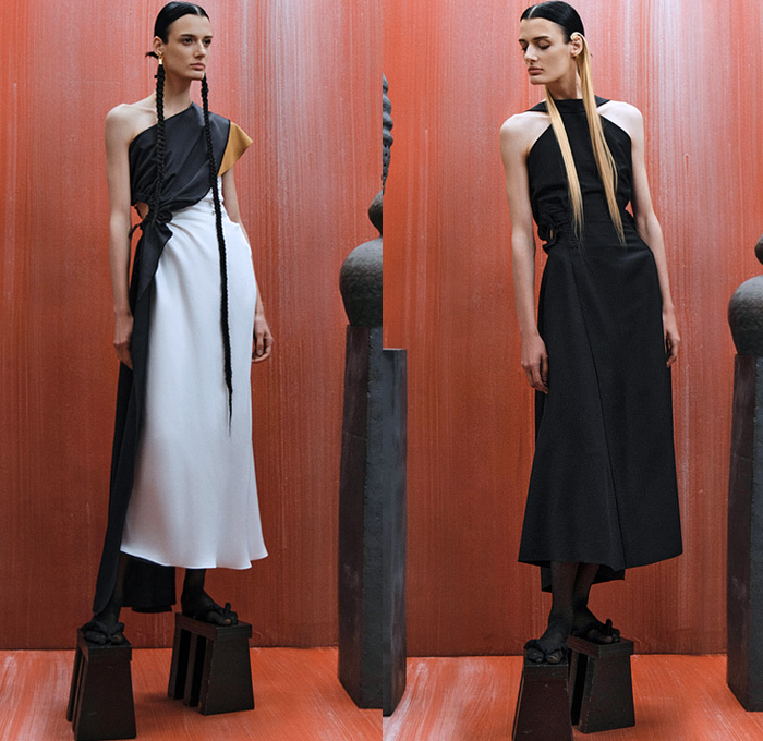 Litkovskaya 2022 Spring Summer Womens Lookbook Presentation - Mode à Paris Fashion Week France - Champ De Coquelicots Poppy Field Strapless Bustier Blazer Jacket Shirt Patchwork Stripes Puff Sleeves Dress Holes Grommets Cutout Mesh Drawstring Cinch One Shoulder Draped Halterneck Military Officer Shirt Fatigues Cargo Pockets Stripes Fringes Raw Hem Frayed Braid Deconstructed Denim Jeans Skirt Slouchy Pants Sheer Stockings Wooden Japanese Clogs Geta Muji 