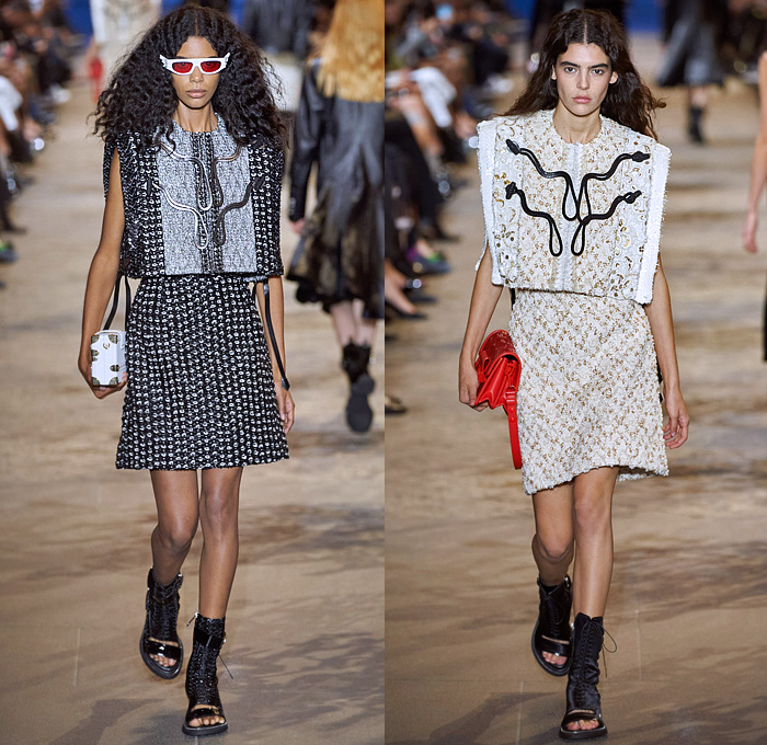 Louis Vuitton 2022 Spring Summer Womens Runway Looks Collection - Mode à Paris Fashion Week France - Mask Vampire Headwear Bedazzled Gems Crystals Sequins Studs Beads Mesh Lace Embroidery Crop Top Midriff Boxy Blazer Jacket Denim Jeans Noodle Strap Ruffles Sheer Tulle Organza Polka Dots Crinoline Skirt Victorian Quilted Puffer Coat Cape Cloak Vest Stripes Jodhpurs Equestrian Pants Cutout Puritan Collar Draped Dress Gown Culottes Open Toe Sandals Handbag Sunglasses