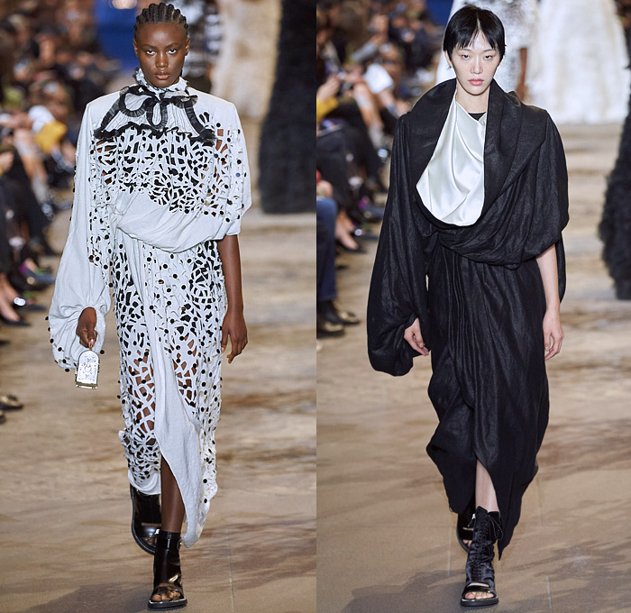 Louis Vuitton 2022 Spring Summer Womens Runway Looks Collection - Mode à Paris Fashion Week France - Mask Vampire Headwear Bedazzled Gems Crystals Sequins Studs Beads Mesh Lace Embroidery Crop Top Midriff Boxy Blazer Jacket Denim Jeans Noodle Strap Ruffles Sheer Tulle Organza Polka Dots Crinoline Skirt Victorian Quilted Puffer Coat Cape Cloak Vest Stripes Jodhpurs Equestrian Pants Cutout Puritan Collar Draped Dress Gown Culottes Open Toe Sandals Handbag Sunglasses