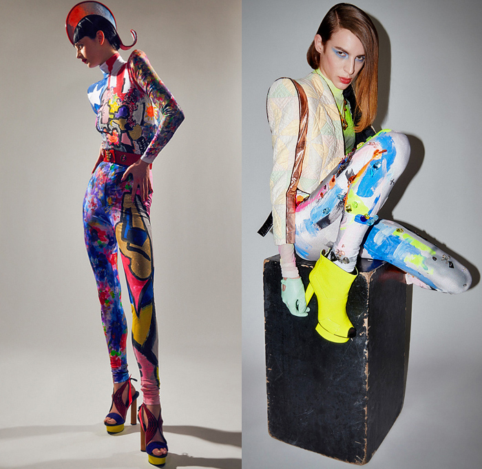 Ronald van der Kemp 2022 Spring Couture Womens Lookbook Presentation - Haute Couture High Fashion - Spiral Denim Jeans Sheer Tulle Blouse Patches Flowers Floral Embroidery Leg O'Mutton Shoulders Tiered Sculptural Quilted Jacket Crop Top Midriff Paint Turtleneck Tights Leggings Crystals Ruffles Onesie Jumpsuit MC Hammer Pants Gold Brocade Miniskirt Geometric Stained Glass Bandeau Tiles Dress Gown One Shoulder Mono-Legged Wings Bow Draped Veil Pagoda Sleeves Coat Boots Heels