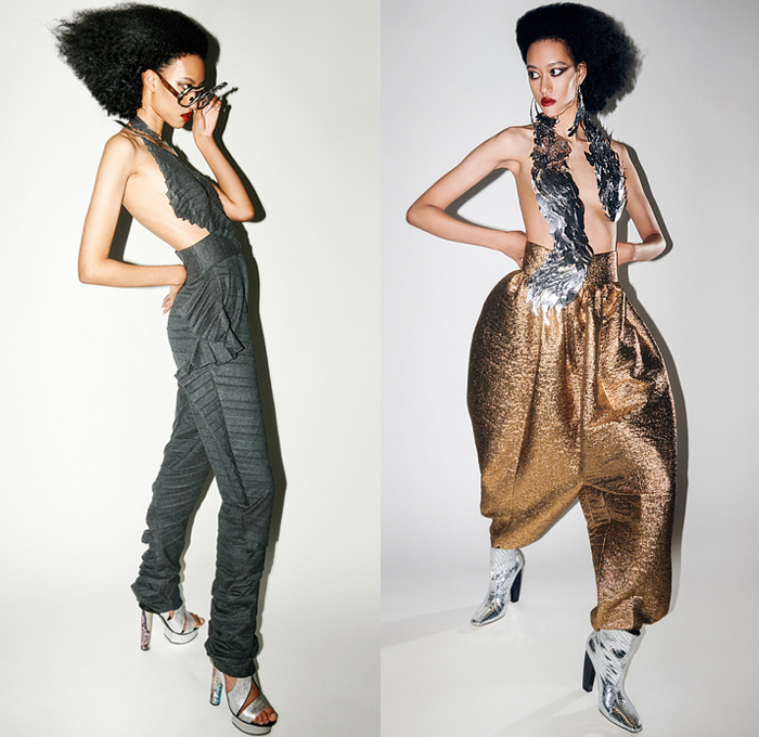 Ronald van der Kemp 2022 Spring Couture Womens Lookbook Presentation - Haute Couture High Fashion - Spiral Denim Jeans Sheer Tulle Blouse Patches Flowers Floral Embroidery Leg O'Mutton Shoulders Tiered Sculptural Quilted Jacket Crop Top Midriff Paint Turtleneck Tights Leggings Crystals Ruffles Onesie Jumpsuit MC Hammer Pants Gold Brocade Miniskirt Geometric Stained Glass Bandeau Tiles Dress Gown One Shoulder Mono-Legged Wings Bow Draped Veil Pagoda Sleeves Coat Boots Heels