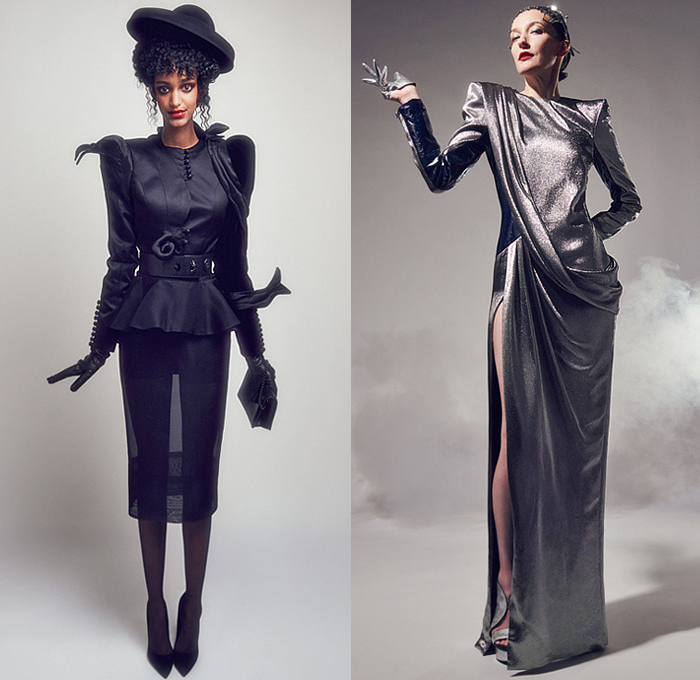 Ronald van der Kemp 2022 Spring Couture Womens Lookbook Presentation - Haute Couture High Fashion - Spiral Denim Jeans Sheer Tulle Blouse Patches Flowers Floral Embroidery Leg O'Mutton Shoulders Tiered Sculptural Quilted Jacket Crop Top Midriff Paint Turtleneck Tights Leggings Crystals Ruffles Onesie Jumpsuit MC Hammer Pants Gold Brocade Miniskirt Geometric Stained Glass Bandeau Tiles Dress Gown One Shoulder Mono-Legged Wings Bow Draped Veil Pagoda Sleeves Coat Boots Heels