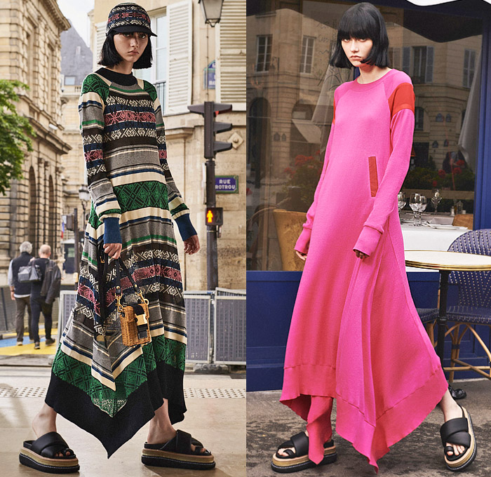 Sacai by Chitose Abe 2022 Resort Cruise Pre-Spring Womens Lookbook Presentation - ACRONYM Collaboration - Deconstructed Hybrid Rainwear Trench Coat Parka Camisole Lace Embroidery Trouserskirt Knit Sweater Straps Pinafore Dress Khakis Accordion Pleats Hoodie Tabard Basket Tribal Stripes Fringes Quilted Crop Top Midriff Patchwork Bomber Jacket Miniskirt Sweaterdress Bandana Paisley Plaid Check Sheer Tulle Tiered Blouse Onesie Jumpsuit Coveralls Tweed Sandals Micro Bag Baseball Cap