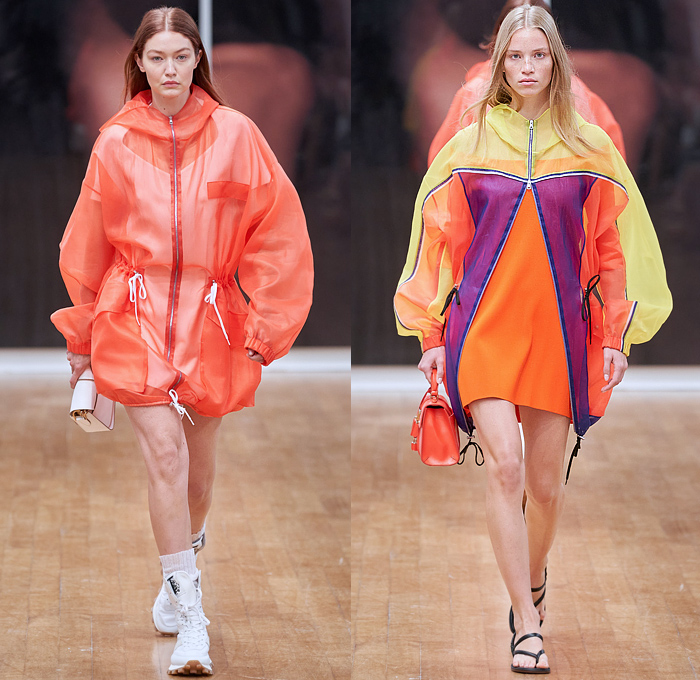 Tod's 2022 Spring Summer Womens Runway Looks Collection - Milano Moda Donna Collezione Milan Fashion Week Italy - Shirtdress Onesie Sleeveless Pockets Wide Belt Knit Sweater Sweaterdress Mesh Holes Crochet Quilted Puffer Fringes Motorcycle Biker Jacket Miniskirt Pleats Coiled Neck Trapeze Dress Ruffles Cinch Halterneck Leggings Tights Anorak Windbreaker Drawstring Bomberdress Wrinkled Embossed Engraved Capelet Oversleeve Handbag Sandals Boots Bucket Hat