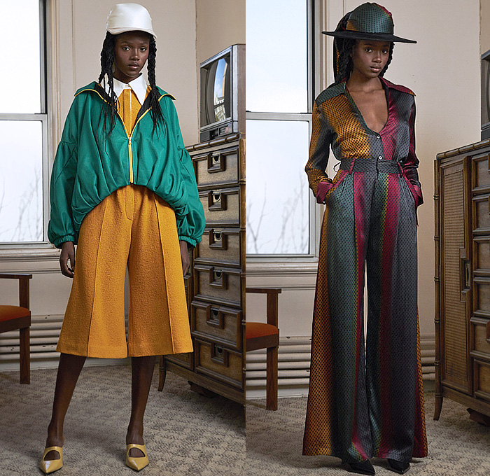 anOnlyChild by Maxwell Osborne 2023-2024 Fall Autumn Winter Womens Lookbook Presentation - Poufy Shoulders Bloated Balloon Lantern Sleeves Wide Pointy Collar Parachute Outerwear Coat Parka Anorak Windbreaker Waves Droopy Silk Satin Flowers Floral Quilted Puffer Turtleneck Trackwear Track Pants Colorblock Low Neck Long Sleeve Blouse Dots Blazerdress Pantsuit Wide Leg Culottes Palazzo Pants Flare Baseball Cap Wide Brim Hat Kitten Heels