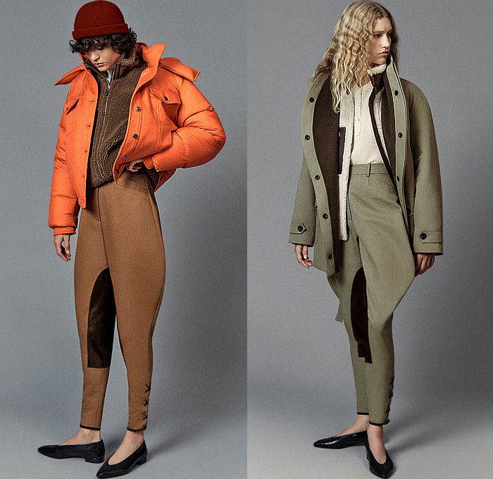 Loro Piana 2023-2024 Fall Autumn Winter Womens Lookbook Presentation - Milano Moda Donna Milan Fashion Week Italy - CashDenim Japanese Denim Jeans Jacket Cashmere Wool Vicuna Blouse Knit Cap Culottes Parka Coat Quilted Puffer Fleece Equestrian Riding Pants Jodhpurs Tapered Herringbone Check Aviator Jacket Cognac Leather Midi Skirt Plaid Check Cardigan Sweater Turtleneck Fur Stripes Sweatpants Jogger Wide Leg Palazzo Pants Bucket Hat Handbag Tote Boots Pointed Toe Loafers