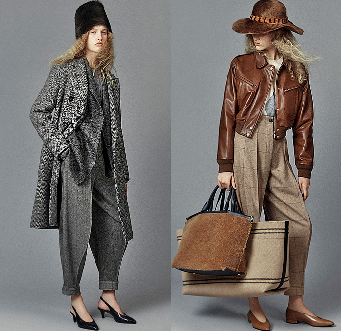 Loro Piana 2023-2024 Fall Autumn Winter Womens Lookbook Presentation - Milano Moda Donna Milan Fashion Week Italy - CashDenim Japanese Denim Jeans Jacket Cashmere Wool Vicuna Blouse Knit Cap Culottes Parka Coat Quilted Puffer Fleece Equestrian Riding Pants Jodhpurs Tapered Herringbone Check Aviator Jacket Cognac Leather Midi Skirt Plaid Check Cardigan Sweater Turtleneck Fur Stripes Sweatpants Jogger Wide Leg Palazzo Pants Bucket Hat Handbag Tote Boots Pointed Toe Loafers