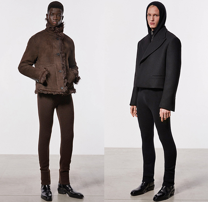 Salvatore Ferragamo 2023 Pre-Fall Autumn Mens Top Picks - Knit Sweater Ribbed JGrunge Trucker Jacket Pockets Outerwear Parka Coat Suit Tie Suede Fur Denim Jeans Tights Leggings Hoodie Sweatshirt Blazer Shawl Draped Stripe Shorts Bomber Aviator Jacket Sailor Collar Asymmetrical Boots Handbag