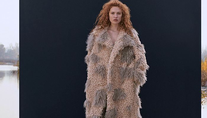 Stella McCartney 2023 Pre-Fall Autumn Womens Lookbook Top Picks - Snake Long Sleeve Blouse Sheer Chiffon Chain Dress Patchwork Denim Jeans Wide Leg Oversized Cargo Pockets Leather Blazer Jacket Halterneck Halter Top Camisole Intimates Lingerie Lace Mesh Embroidery Silk Satin Shirtdress Tights Leggings Crop Top Midriff Bandeau Knit Sweater Miniskirt Tweed Frayed Raw Hem Sweaterdress Fins Bedazzled Pearls Skirt Coat Robe Check Plaid Fur Stripes Handbag Boots Heels