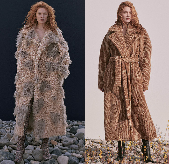 Stella McCartney 2023 Pre-Fall Autumn Womens Lookbook Top Picks - Snake Long Sleeve Blouse Sheer Chiffon Chain Dress Patchwork Denim Jeans Wide Leg Oversized Cargo Pockets Leather Blazer Jacket Halterneck Halter Top Camisole Intimates Lingerie Lace Mesh Embroidery Silk Satin Shirtdress Tights Leggings Crop Top Midriff Bandeau Knit Sweater Miniskirt Tweed Frayed Raw Hem Sweaterdress Fins Bedazzled Pearls Skirt Coat Robe Check Plaid Fur Stripes Handbag Boots Heels