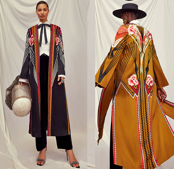 Temperley London 2023-2024 Fall Autumn Winter Womens Lookbook Presentation - London Fashion Week Collections UK - Western Mexican Embroidery Swirls Flowers Floral Crystals Tassels Fringes Sequins Poufy Shoulders Accordion Pleats Sheer Tulle Pearls Zigzag Lattice Gown Feathers Hearts Leaves Draped Prairie Dress Blazer Jacket Velvet Pantsuit Coat Robe Golden Metallic Fur Studs Headdress Boots Hat