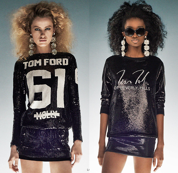 Tom Ford 2023-2024 Fall Autumn Winter Womens Lookbook - Archive Collection - Denim Jacket Jeans Patchwork Skirt Tiger Leopard Alligator Peplum Crop Top Midriff Blazer Hoodie Sweatshirt Bedazzled Sequins Beads Crystals Studs Mirrors Tiles Gems Jewels Jogger Sweatpants Lace Embroidery Mesh Fishnet Peplum Jersey Sporty Miniskirt Sweater Pantsuit Fringes Noodle Strap Dress Strapless Gown Sheer Chiffon Pleats Corset Ruffles Cape Cutout Halterneck Bow Shirt Briefs Tights Gladiators Heels