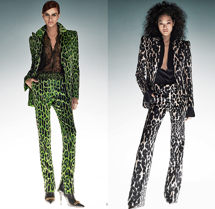 Tom Ford 2023-2024 Fall Autumn Winter Womens Lookbook - Archive Collection - Denim Jacket Jeans Patchwork Skirt Tiger Leopard Alligator Peplum Crop Top Midriff Blazer Hoodie Sweatshirt Bedazzled Sequins Beads Crystals Studs Mirrors Tiles Gems Jewels Jogger Sweatpants Lace Embroidery Mesh Fishnet Peplum Jersey Sporty Miniskirt Sweater Pantsuit Fringes Noodle Strap Dress Strapless Gown Sheer Chiffon Pleats Corset Ruffles Cape Cutout Halterneck Bow Shirt Briefs Tights Gladiators Heels