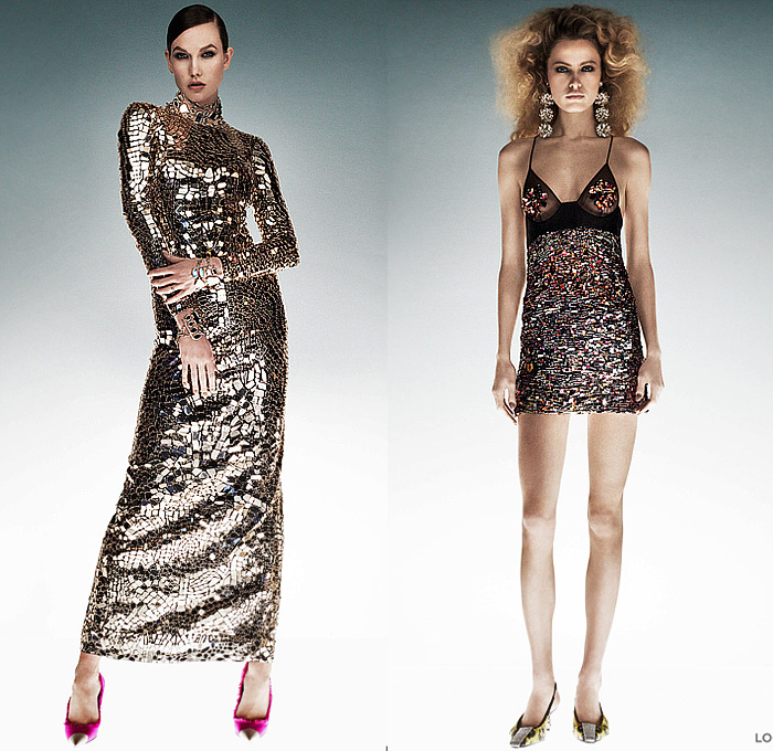 Tom Ford 2023-2024 Fall Autumn Winter Womens Lookbook - Archive Collection - Denim Jacket Jeans Patchwork Skirt Tiger Leopard Alligator Peplum Crop Top Midriff Blazer Hoodie Sweatshirt Bedazzled Sequins Beads Crystals Studs Mirrors Tiles Gems Jewels Jogger Sweatpants Lace Embroidery Mesh Fishnet Peplum Jersey Sporty Miniskirt Sweater Pantsuit Fringes Noodle Strap Dress Strapless Gown Sheer Chiffon Pleats Corset Ruffles Cape Cutout Halterneck Bow Shirt Briefs Tights Gladiators Heels