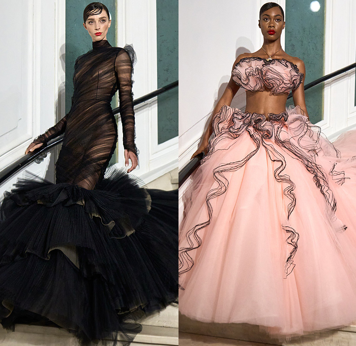 Christian Siriano 2023 Spring Summer Womens Runway Collection - Style Watch Trendcasting Styles - New York Fashion Week NYFW - Ombré Gradient Accordion Pleats Dress Gown Draped Capelet Stripes Sheer Tulle Mesh Tutu Pantsuit Wrap Puff Ball Poufy Trompe L'oeil Flowers Floral Petals Peplum Strapless Bedazzled Sequins Crystals Voluminous Ruffles Sheen One Shoulder Halterneck Noodle Strap Feathers Crop Top Midriff Flare Wide Leg Opera Gloves Wide Brim Hat Handbag Christian Siriano 2023 Spring Summer Womens Runway Collection - Style Watch Trendcasting Styles - New York Fashion Week NYFW - Ombré Gradient Accordion Pleats Dress Gown Draped Capelet Stripes Sheer Tulle Mesh Tutu Pantsuit Wrap Puff Ball Poufy Trompe L'oeil Flowers Floral Petals Peplum Strapless Bedazzled Sequins Crystals Voluminous Ruffles Sheen One Shoulder Halterneck Noodle Strap Feathers Crop Top Midriff Flare Wide Leg Opera Gloves Wide Brim Hat Handbag