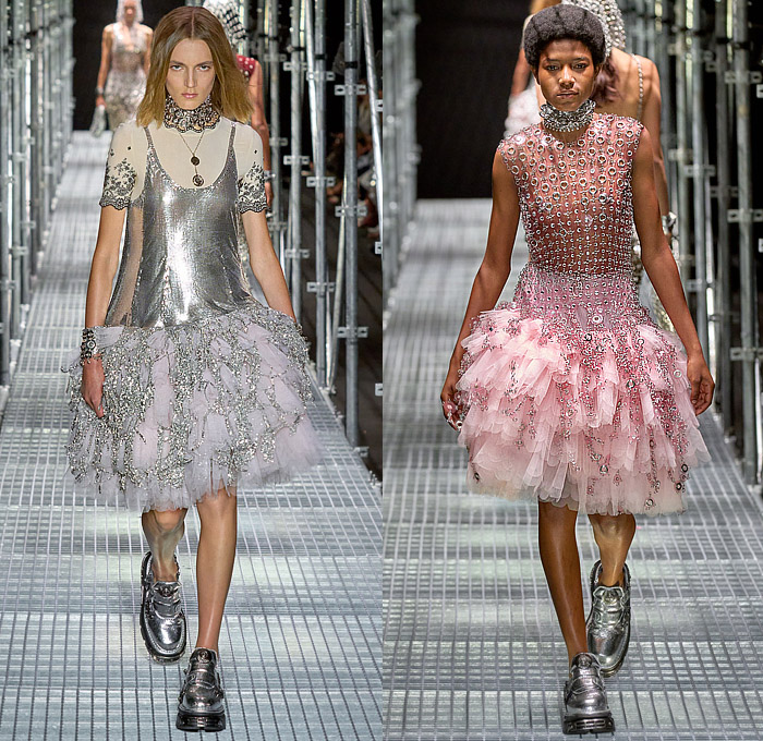 Paco Rabanne 2023 Spring Summer Womens Runway Catwalk Looks – Latex Strapless Paint Liquefied Crop Top Midriff Chain Chainlink Mesh Choker Belts Straps Harness Grommets Rings Bondage Miniskirt Headscarf Hoodie Anorak Lace Embroidery Plastic Noodle Strap Lingerie Intimates Slip Dress Camisole Flowers Floral Fringes Poodle Dress Sheer Tulle Studs Crystals Ruffles Tiered Metal Halterneck Sequins Paillettes Accordion Pleats Leather Blouse Blazer Coat Knit Hotpants Gladiators Biker Boots