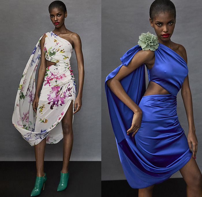 Prabal Gurung 2023 Resort Cruise Pre-Spring Womens Lookbook Presentation - Stretch Crepe Peplum Lilac Ruffles Corset Bustier Intarsia Knit Crop Top Midriff Flowers Floral Chantilly Guipure Lace Embroidery Azure Silk Satin Charmeuse Gown Saree Sari Dress Draped Cape Dots Circle Skirt Brocade Jacquard Blouse Noodle Strap Pearls Beads Vest Sheer Tulle One Shoulder Cutout Waist Halterneck Cowl Neck Pantsuit Blazer Jacket Flare Bell Bottom Heels Boots