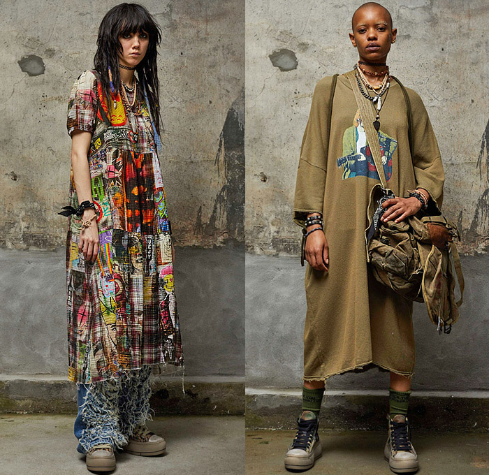 R13 2023 Resort Cruise Pre-Spring Womens Lookbook Presentation - Hybrid Jacket Backpack Jackpack Hoodie Sweatpack Sweatshirt Pantspack Parka Parkapack Quilted Puffer Streetwear Camouflage Plaid Check Denim Jeans Leopard Cheetah Pockets Cargo Pants Wide Leg Destroyed Holes Slashed Knit Cardigan Sweater Fatigues Oversized Stained Patchwork Long Sleeve Shirt Dress Shirtdress Onesie Jumpsuit Overalls Romper Fringes Coat Flowers Floral Trucker Hat Bag Sack Boots Sneakers