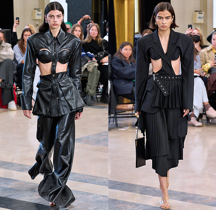 Rokh 2023 Spring Summer Womens Runway Collection - Mode à Paris Fashion Week France - Irrational View Accordion Pleats Trench Coat Lace Embroidery Crop Top Midriff Asymmetrical Patchwork Deconstructed Raw Hem Unfinished Frayed Tiered Bedazzled Metal Studs Blazer Jacket Straps Belts Grommets Holes Hooks Fringes Pencil Skirt Paper Bag Waist Bandeau Bralette Zipper Patchwork Stripes Strapless Pockets Jagged Ripped Torn Dress One Shoulder Cutout Wide Leg Flare Pantsuit Handbag Sandals Rokh 2023 Spring Summer Womens Runway Collection - Mode à Paris Fashion Week France - Irrational View Accordion Pleats Trench Coat Lace Embroidery Crop Top Midriff Asymmetrical Patchwork Deconstructed Raw Hem Unfinished Frayed Tiered Bedazzled Metal Studs Blazer Jacket Straps Belts Grommets Holes Hooks Fringes Pencil Skirt Paper Bag Waist Bandeau Bralette Zipper Patchwork Stripes Strapless Pockets Jagged Ripped Torn Dress One Shoulder Cutout Wide Leg Flare Pantsuit Handbag Sandals