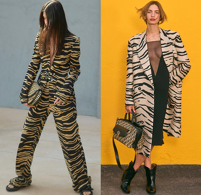 Stella McCartney 2023 Resort Cruise Womens Lookbook Presentation - Rewilding Animals Wildlife Blouse Noodle Strap Pantsuit Blazer Jacket Coat Hoodie Parka Sheer Tulle Zipper Cape Cutwork Poncho Mini Dress Doily Crop Top Midriff Halterneck Sequins Embroidery Onesie Unitard Jumpsuit Twist Oversleeve Knit Crochet Threads Fringes Sweater Stripes Fringes Shirtdress Miniskirt Belt Strap Rings Loops Denim Jeans Flowers Floral Wide Leg Pants Fanny Pack Pouch Belt Bag Tote Sneakers Boots Hat