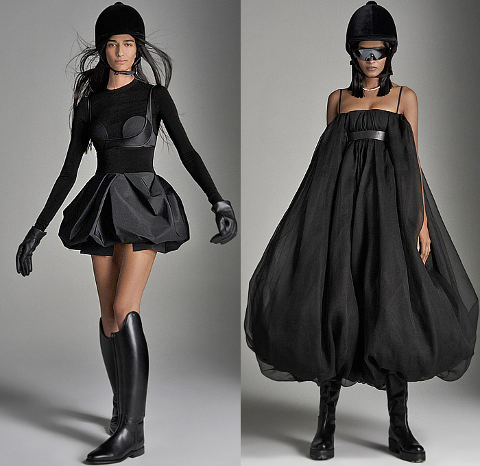 Vera Wang 2023 Spring Summer Womens Lookbook Highlights – Equestrian Hat Gloves Capelet Lace Embroidery Crop Top Midriff Puff Ball Poufy Sleeves Quilted Utility Pockets Cargo Shorts Cutoffs Bralette Babydoll Dress Ball Gown Sheer Tulle Organza Pleats Cinch Sleeveless Ruffles Frills Voluminous Wide Leg Equestrian Riding Palazzo Pants Train Parachute Noodle Strap Belts Straps Blazer Blouse Geometric Tiered Layers Ribbon Boots