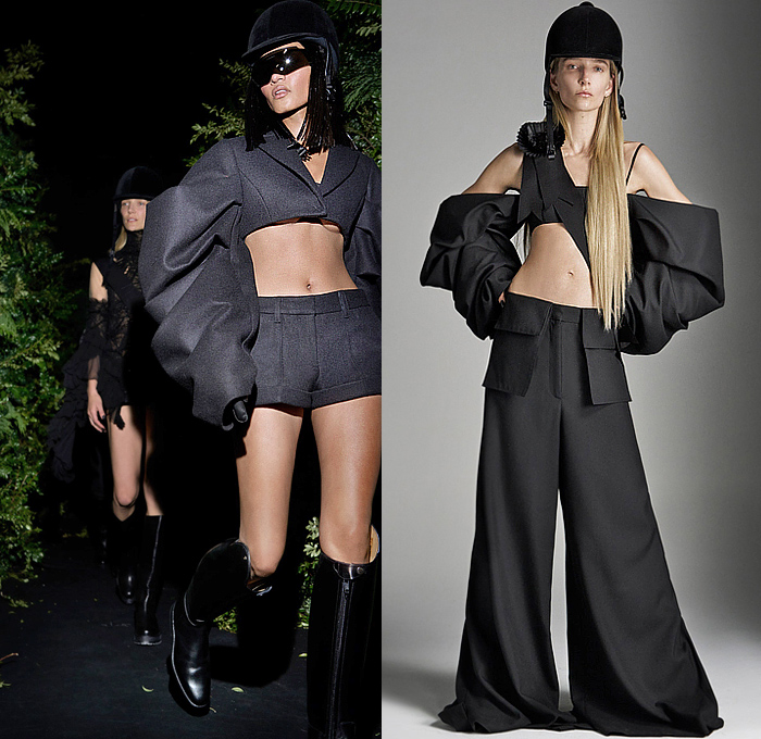 Vera Wang 2023 Spring Summer Womens Lookbook Highlights – Equestrian Hat Gloves Capelet Lace Embroidery Crop Top Midriff Puff Ball Poufy Sleeves Quilted Utility Pockets Cargo Shorts Cutoffs Bralette Babydoll Dress Ball Gown Sheer Tulle Organza Pleats Cinch Sleeveless Ruffles Frills Voluminous Wide Leg Equestrian Riding Palazzo Pants Train Parachute Noodle Strap Belts Straps Blazer Blouse Geometric Tiered Layers Ribbon Boots