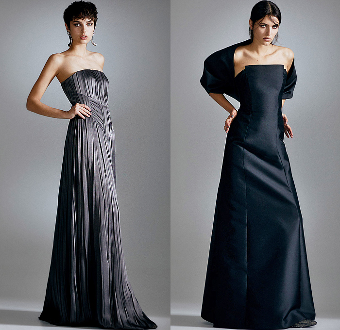 Alberta Ferretti 2024 Pre-Fall Autumn Womens Lookbook - Stripes Pinstripe Vest Outerwear Coat Jacket Utility Pockets Leather Long Sleeve Poplin Shirt Blouse Bustier Strapless Open Shoulders Plaid Check Lace Embroidery Intimates Cami Camisole Shorts Ruffles Frills Draped Silk Satin Tied Maxi Dress Goddess Gown Sheer Tulle Flowers Floral Painting Bedazzled Crystals Cutout Pleats High Waist Wide Leg Palazzo Pants Denim Jeans Dark Wash Cargo Pants Workwear Handbag