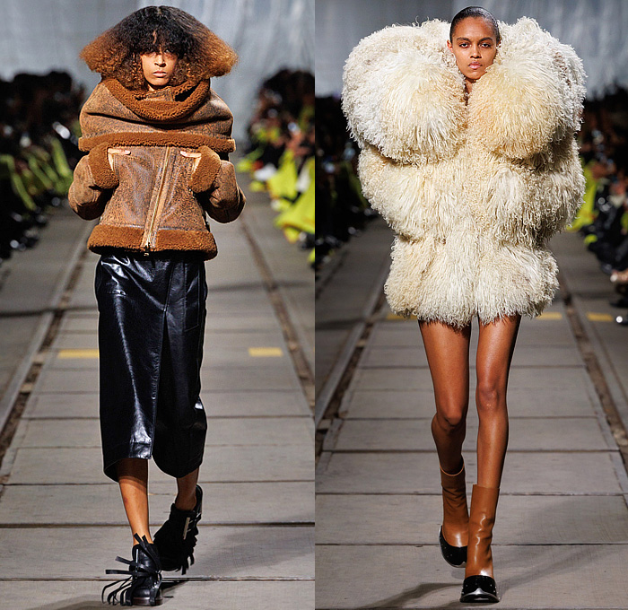 Alexander McQueen 2024-2025 Fall Autumn Winter Womens Runway Looks - Paris Fashion Week PFW - Smashed Screen Bedazzled Broken Glass Dress Crystals Bugle Bead Rhinestones Embroidery Sheer Tulle Sculpture Peplum Coat Jacket Leopard Draped Cocoon Knit Crochet Crop Top Midriff Bralette Mushroom Chunky Layers Tiered Fur Plush Shearling Cup Chalice Funnel Neck Denim Jeans Wrapped Tied Pantsuit Pinstripe Frankenstein Shoulders Handbag Metal Drop Fringes Tassels Boots