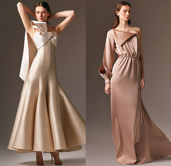 Alexis Mabille 2024-2025 Fall Autumn Winter Womens Lookbook Presentation - Paris Fashion Week Femme PFW - Society - Silk Satin Shirtdress Shirtgown Blazerdress Blazergown Maxi Dress Gown Dress Onesie Oversized Lace Needlework Embroidery Sheer Tulle Tied Tie Up Waist Hanging Sleeve Rennaissance Frogging Draped Peel Off One Shoulder Corset Poufy Puff Sleeves Drawstring