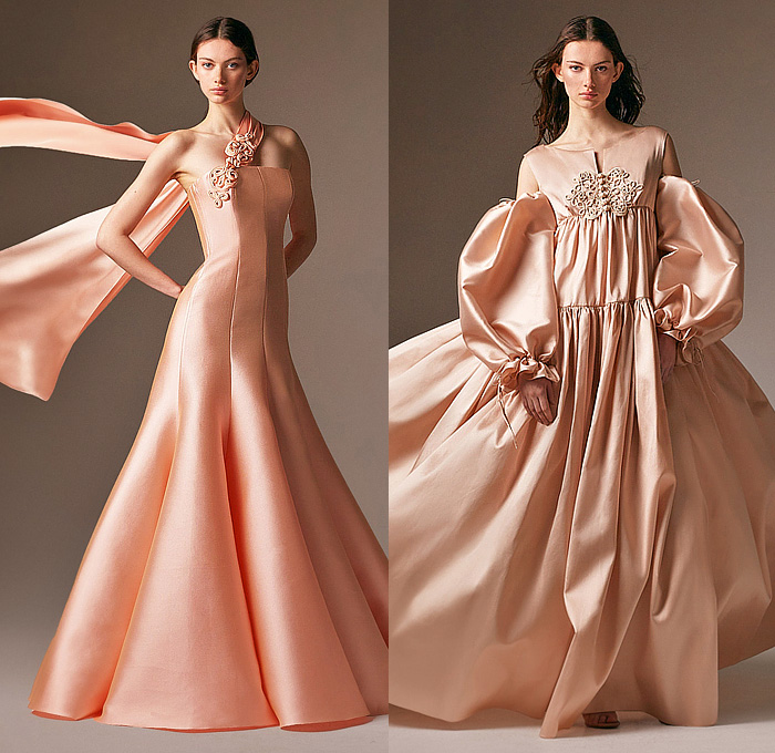 Alexis Mabille 2024-2025 Fall Autumn Winter Womens Lookbook Presentation - Paris Fashion Week Femme PFW - Society - Silk Satin Shirtdress Shirtgown Blazerdress Blazergown Maxi Dress Gown Dress Onesie Oversized Lace Needlework Embroidery Sheer Tulle Tied Tie Up Waist Hanging Sleeve Rennaissance Frogging Draped Peel Off One Shoulder Corset Poufy Puff Sleeves Drawstring