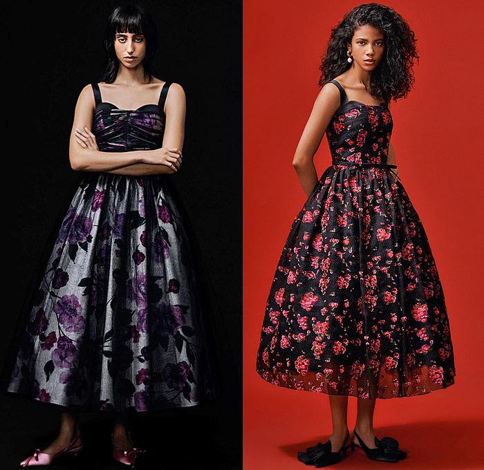 Erdem 2024 Pre-Fall Autumn Womens Lookbook - Indigo Denim Jeans Violetta Bloom Flowers Floral Bustier Gown Roses Trompe L'oeil Trapeze Dress Bodice Draped Sash Big Bow Paisley Tweed Jacket Peplum Tuxedo Tux Black Grain de Poudre Cocktail Dress Bedazzled Crystals Sequins Beads Silhouette Check Shirtdress Trench Coat Embroidery Puff Sleeves Strapless Pinafore Poodle Skirt Knit Sweater Blurry Pantsuit Blazer Minisksirt Pellegrina Butterfly Shoulders