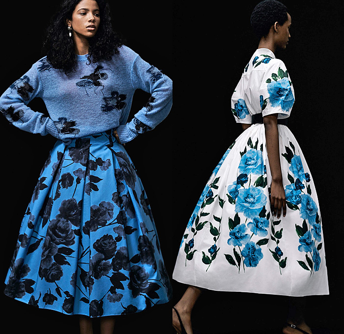 Erdem 2024 Pre-Fall Autumn Womens Lookbook - Indigo Denim Jeans Violetta Bloom Flowers Floral Bustier Gown Roses Trompe L'oeil Trapeze Dress Bodice Draped Sash Big Bow Paisley Tweed Jacket Peplum Tuxedo Tux Black Grain de Poudre Cocktail Dress Bedazzled Crystals Sequins Beads Silhouette Check Shirtdress Trench Coat Embroidery Puff Sleeves Strapless Pinafore Poodle Skirt Knit Sweater Blurry Pantsuit Blazer Minisksirt Pellegrina Butterfly Shoulders