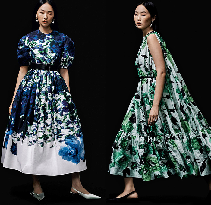 Erdem 2024 Pre-Fall Autumn Womens Lookbook - Indigo Denim Jeans Violetta Bloom Flowers Floral Bustier Gown Roses Trompe L'oeil Trapeze Dress Bodice Draped Sash Big Bow Paisley Tweed Jacket Peplum Tuxedo Tux Black Grain de Poudre Cocktail Dress Bedazzled Crystals Sequins Beads Silhouette Check Shirtdress Trench Coat Embroidery Puff Sleeves Strapless Pinafore Poodle Skirt Knit Sweater Blurry Pantsuit Blazer Minisksirt Pellegrina Butterfly Shoulders
