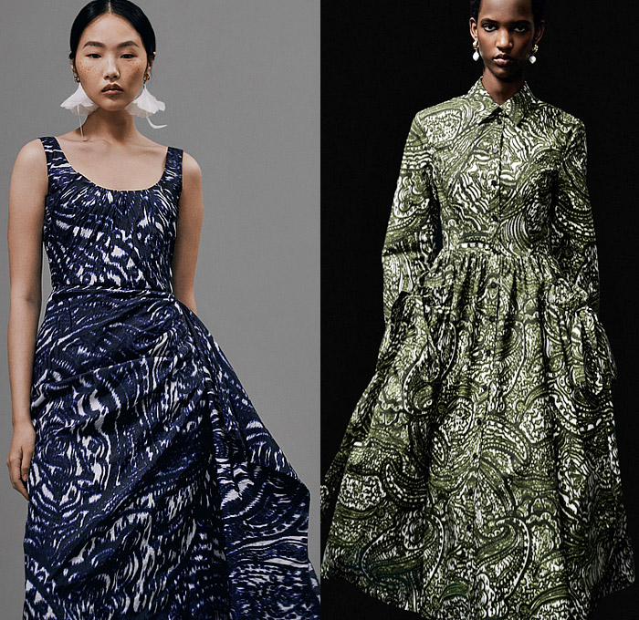 Erdem 2024 Pre-Fall Autumn Womens Lookbook - Indigo Denim Jeans Violetta Bloom Flowers Floral Bustier Gown Roses Trompe L'oeil Trapeze Dress Bodice Draped Sash Big Bow Paisley Tweed Jacket Peplum Tuxedo Tux Black Grain de Poudre Cocktail Dress Bedazzled Crystals Sequins Beads Silhouette Check Shirtdress Trench Coat Embroidery Puff Sleeves Strapless Pinafore Poodle Skirt Knit Sweater Blurry Pantsuit Blazer Minisksirt Pellegrina Butterfly Shoulders