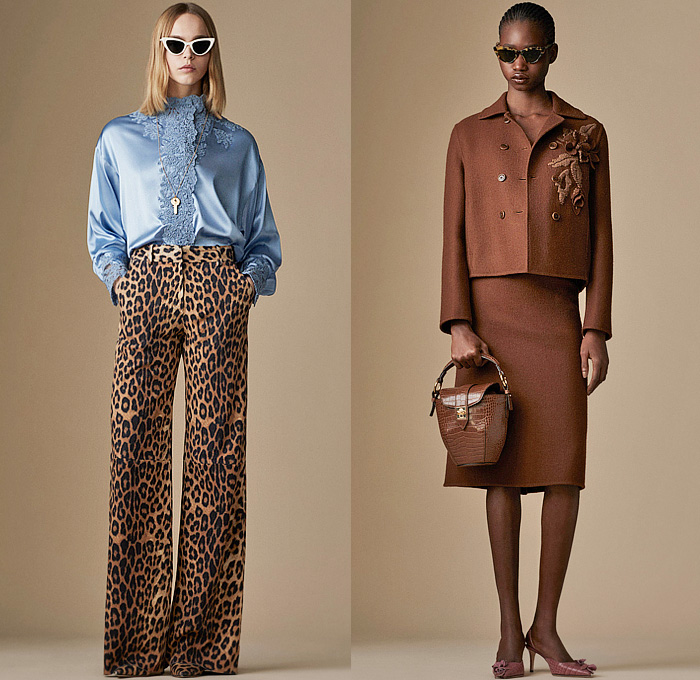 Ermanno Scervino 2024 Pre-Fall Autumn Womens Lookbook - Strapless Micro Dress Quilted Lace Embroidery Flowers Floral Trompe L'oeil Decorative Art Corduroy Bustier Crop Top Midriff Midi Skirt Blouse Silk Satin Draped Polka Dots Shorts Blazer Tuxedo Jacket Mini Trench Coat Turtleneck Animal Spots Leopard Wide Leg Palazzo Pants Mullet Hem Knit Sweater Cardigan Fur Shearling Suede Cloak Fringes Shawl Maxi Dress Bucket Bag Handbag Duffel Bag Cowgirl Boots Hat 