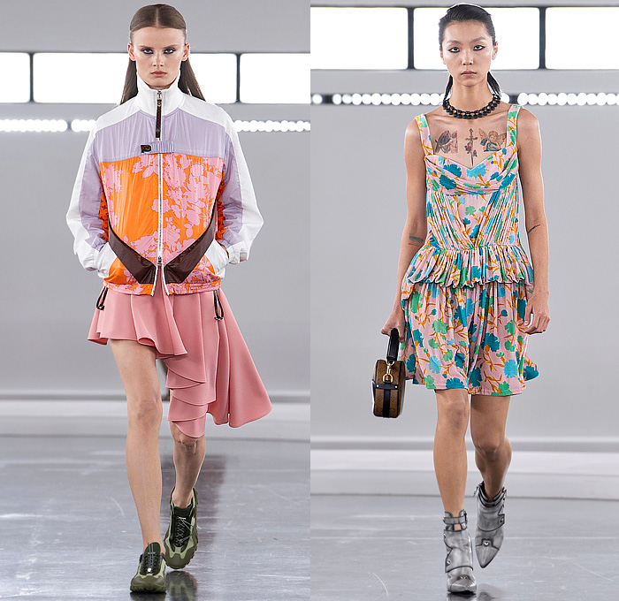 Louis Vuitton 2024 Pre-Fall Autumn Womens Voyager Show - Cartoon Animals Satin Belt Strap Coat Sheer Patchwork Track Jacket Flowers Floral Asymmetrical Pleats Ruffles Puff Shoulders Utility Vest Pockets Embroidery Metal Trinkets Crystals Shorts Snap Buttons Crop Top Midriff Shorts Denim Jeans Check Peter Pan Collar Cutout Capelet Harem Balloon Pants Draped Knit Sweater Mullet Hem Halterneck Gown One Shoulder Wrap Babydoll Bubble Bulb Dress Quilted Puffer Fur Handbag Boots Trainers