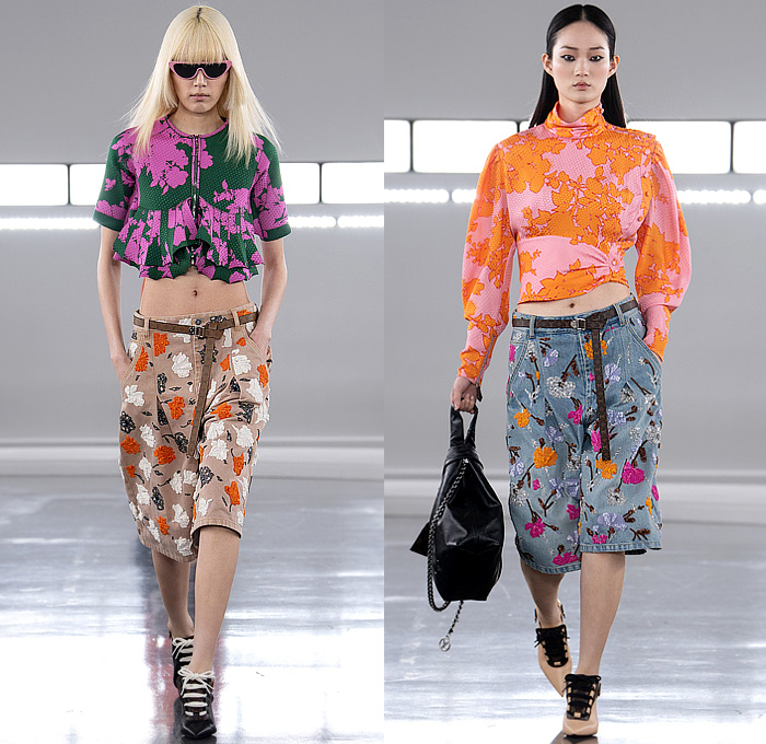 Louis Vuitton 2024 Pre-Fall Autumn Womens Voyager Show - Cartoon Animals Satin Belt Strap Coat Sheer Patchwork Track Jacket Flowers Floral Asymmetrical Pleats Ruffles Puff Shoulders Utility Vest Pockets Embroidery Metal Trinkets Crystals Shorts Snap Buttons Crop Top Midriff Shorts Denim Jeans Check Peter Pan Collar Cutout Capelet Harem Balloon Pants Draped Knit Sweater Mullet Hem Halterneck Gown One Shoulder Wrap Babydoll Bubble Bulb Dress Quilted Puffer Fur Handbag Boots Trainers