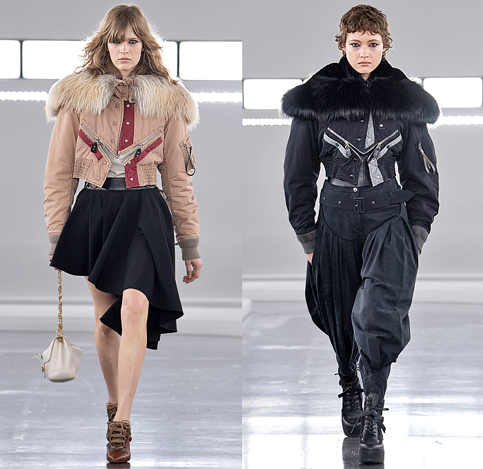 Louis Vuitton 2024 Pre-Fall Autumn Womens Voyager Show - Cartoon Animals Satin Belt Strap Coat Sheer Patchwork Track Jacket Flowers Floral Asymmetrical Pleats Ruffles Puff Shoulders Utility Vest Pockets Embroidery Metal Trinkets Crystals Shorts Snap Buttons Crop Top Midriff Shorts Denim Jeans Check Peter Pan Collar Cutout Capelet Harem Balloon Pants Draped Knit Sweater Mullet Hem Halterneck Gown One Shoulder Wrap Babydoll Bubble Bulb Dress Quilted Puffer Fur Handbag Boots Trainers