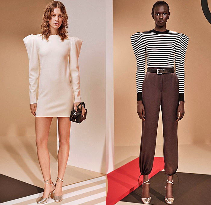 Max Mara 2024 Pre-Fall Autumn Womens Lookbook - Shirtdress Sweaterdress Blouse Stripes Onesie Butterfly Shoulders Drop Shoulder Fins Flap Lantern Knit Wide Quarter Sleeves Bell Hem Blazer Jacket Blazerdress Polka Dots Spots Shift Dress Drawstring Pants Wide Leg Palazzo Pants Miniskirt Tied Draped Outerwear Trench Coat Hybrid Handbag Flats Ballet Shoes