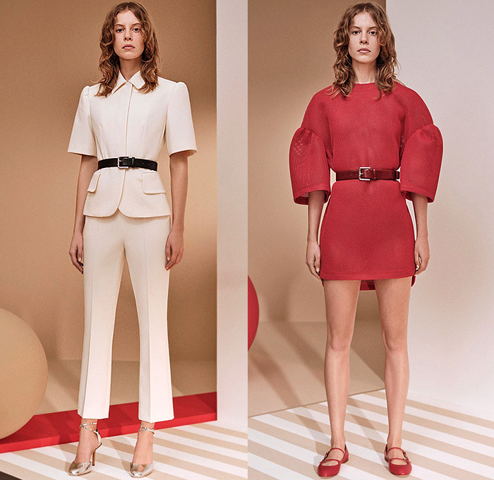 Max Mara 2024 Pre-Fall Autumn Womens Lookbook - Shirtdress Sweaterdress Blouse Stripes Onesie Butterfly Shoulders Drop Shoulder Fins Flap Lantern Knit Wide Quarter Sleeves Bell Hem Blazer Jacket Blazerdress Polka Dots Spots Shift Dress Drawstring Pants Wide Leg Palazzo Pants Miniskirt Tied Draped Outerwear Trench Coat Hybrid Handbag Flats Ballet Shoes