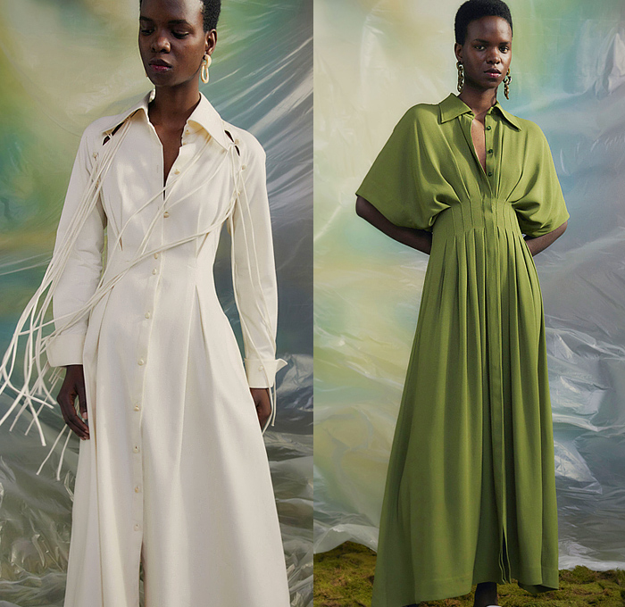 palmer//harding 2024 Pre-Fall Autumn Womens Lookbook - Denim Jeans Jacket Deconstructed Hybrid Loop Strings Hanging Sleeve Stripes Poplin Shirt Blouse Cutout Slashed Shirtdress Onesie V-Neck Cropped Wide Leg Palazzo Pants Trench Coat Blazer Panels Pleats Sneakers