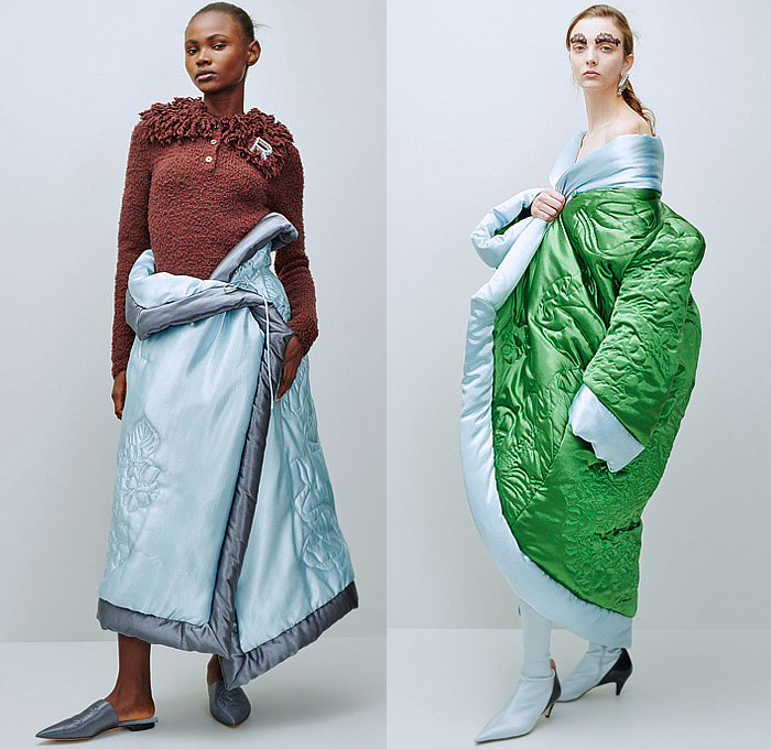 Rochas 2024-2025 Fall Autumn Winter Womens Lookbook Presentation - Paris Fashion Week Femme PFW - The Eye Has to Travel - Denim Jeans Blazer Embroidery Veins Fur Loungewear Quilted Puffer Silk Satin Flowers Floral Sheer Tulle Lace Tights Stockings Knit Blanket Robe Cheetah Velvet Trench Coat Draped Brooch Broche Strings Slouchy One Shoulder Gauntlet Art Deco Shells Metal Coils Padded Accordion Pleats Rectangular Neck Stripes Maxi Dress Purse Clutch Heels Flats