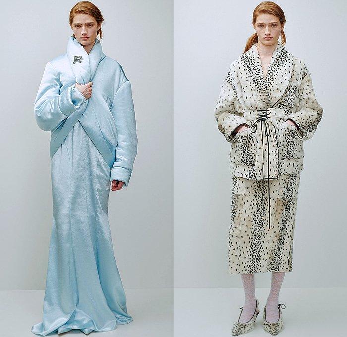 Rochas 2024-2025 Fall Autumn Winter Womens Lookbook Presentation - Paris Fashion Week Femme PFW - The Eye Has to Travel - Denim Jeans Blazer Embroidery Veins Fur Loungewear Quilted Puffer Silk Satin Flowers Floral Sheer Tulle Lace Tights Stockings Knit Blanket Robe Cheetah Velvet Trench Coat Draped Brooch Broche Strings Slouchy One Shoulder Gauntlet Art Deco Shells Metal Coils Padded Accordion Pleats Rectangular Neck Stripes Maxi Dress Purse Clutch Heels Flats