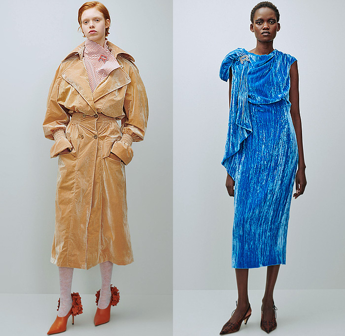 Rochas 2024-2025 Fall Autumn Winter Womens Lookbook Presentation - Paris Fashion Week Femme PFW - The Eye Has to Travel - Denim Jeans Blazer Embroidery Veins Fur Loungewear Quilted Puffer Silk Satin Flowers Floral Sheer Tulle Lace Tights Stockings Knit Blanket Robe Cheetah Velvet Trench Coat Draped Brooch Broche Strings Slouchy One Shoulder Gauntlet Art Deco Shells Metal Coils Padded Accordion Pleats Rectangular Neck Stripes Maxi Dress Purse Clutch Heels Flats