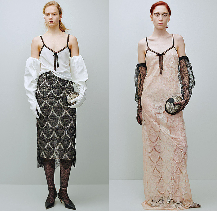 Rochas 2024-2025 Fall Autumn Winter Womens Lookbook Presentation - Paris Fashion Week Femme PFW - The Eye Has to Travel - Denim Jeans Blazer Embroidery Veins Fur Loungewear Quilted Puffer Silk Satin Flowers Floral Sheer Tulle Lace Tights Stockings Knit Blanket Robe Cheetah Velvet Trench Coat Draped Brooch Broche Strings Slouchy One Shoulder Gauntlet Art Deco Shells Metal Coils Padded Accordion Pleats Rectangular Neck Stripes Maxi Dress Purse Clutch Heels Flats