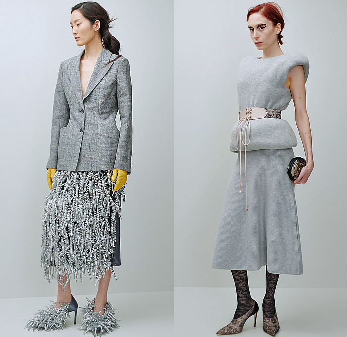 Rochas 2024-2025 Fall Autumn Winter Womens Lookbook Presentation - Paris Fashion Week Femme PFW - The Eye Has to Travel - Denim Jeans Blazer Embroidery Veins Fur Loungewear Quilted Puffer Silk Satin Flowers Floral Sheer Tulle Lace Tights Stockings Knit Blanket Robe Cheetah Velvet Trench Coat Draped Brooch Broche Strings Slouchy One Shoulder Gauntlet Art Deco Shells Metal Coils Padded Accordion Pleats Rectangular Neck Stripes Maxi Dress Purse Clutch Heels Flats