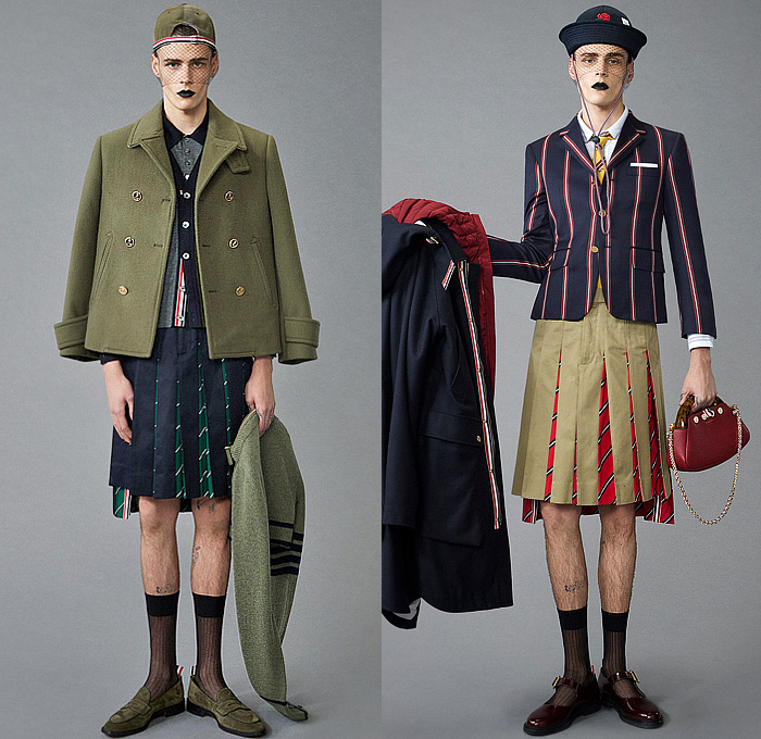 Thom Browne 2024 Pre-Fall Autumn Mens Lookbook - Raven Flowers Floral Roses Embroidery Knit Cap Veil Fishnet Wool Herringbone Coat Silhouette Blazer Jacket Neck Tie Accordion Pleats Manskirt Kilt Fair Isle Knit Cardigan Colorblock Patchwork Bomber Jacket Quilted Puffer Parka Brocade Plaid Check Stripes Tweed Fur Shearling Suit Utility Pockets Balaclava Cargo Pants Pea Coat Handbag Tote Dachshund Bag Sailor Bucket Hat Duck Boots Loafers Sneakers 