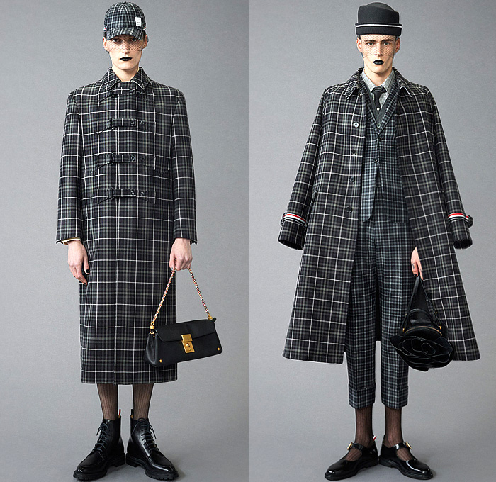 Thom Browne 2024 Pre-Fall Autumn Mens Lookbook - Raven Flowers Floral Roses Embroidery Knit Cap Veil Fishnet Wool Herringbone Coat Silhouette Blazer Jacket Neck Tie Accordion Pleats Manskirt Kilt Fair Isle Knit Cardigan Colorblock Patchwork Bomber Jacket Quilted Puffer Parka Brocade Plaid Check Stripes Tweed Fur Shearling Suit Utility Pockets Balaclava Cargo Pants Pea Coat Handbag Tote Dachshund Bag Sailor Bucket Hat Duck Boots Loafers Sneakers 