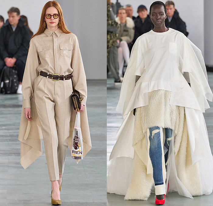 Undercover 2024-2025 Fall Autumn Winter Womens Runway Looks - Paris Fashion Week PFW - Jun Takahashi - Watching a Working Woman - Deconstructed Layers Hybrid Patches Panels Denim Jeans Onesie Dress Cardigan Sweater Knit Pinstripe Draped Metallic Tinsel Fringes Cape Wool Fleece Hoodie Sweatshirt Jogger Sweatpants Fur Leather Flowers Floral Plaid Check Tartan Wide Leg Draped Sleeves Sheer Tulle Geometric Coat Quilted Puffer Pantsuit Handbag Crossbody Plastic Grocery Bag