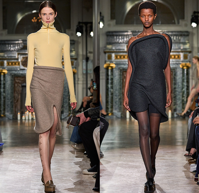 Victoria Beckham 2024-2025 Fall Autumn Winter Womens Runway Looks - Paris Fashion Week PFW - Japanese Denim Jeans High Collar Funnel Neck Turtleneck Pencil Skirt High Waist Wide Leg Flare Knit Sweater Jumper Asymmetrical Deconstructed Chain Fringes Wire Hanger Brooch Dress Coils Tights Stockings Silk Blazer Jacket Strapless Leather Aviator Trench Coat Nautical Hood Boxy Frankenstein Shoulders Pantsuit Sheer Tulle Gown Loafers Handbag Victoria Beckham 2024-2025 Fall Autumn Winter Womens Runway Looks - Paris Fashion Week PFW - Japanese Denim Jeans High Collar Funnel Neck Turtleneck Pencil Skirt High Waist Wide Leg Flare Knit Sweater Jumper Asymmetrical Deconstructed Chain Fringes Wire Hanger Brooch Dress Coils Tights Stockings Silk Blazer Jacket Strapless Leather Aviator Trench Coat Nautical Hood Boxy Frankenstein Shoulders Pantsuit Sheer Tulle Gown Loafers Handbag